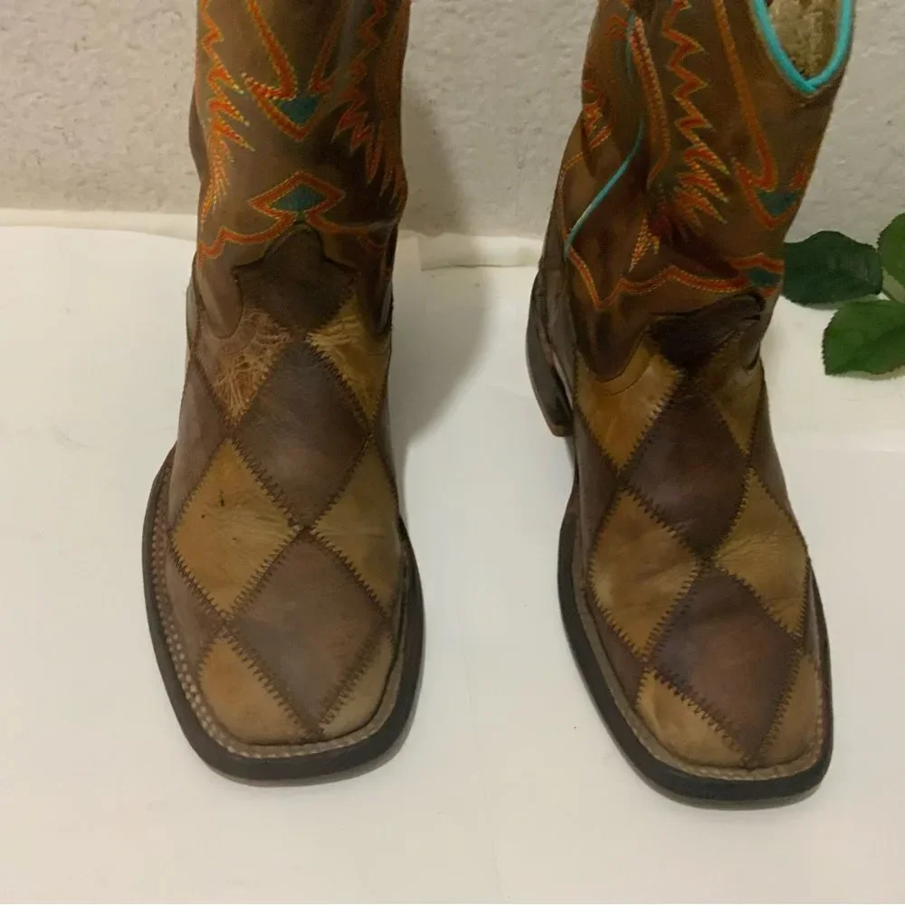 Anderson Bean Crazy Train Western Boots Patchwork 1053 Youth/Kids Size 12